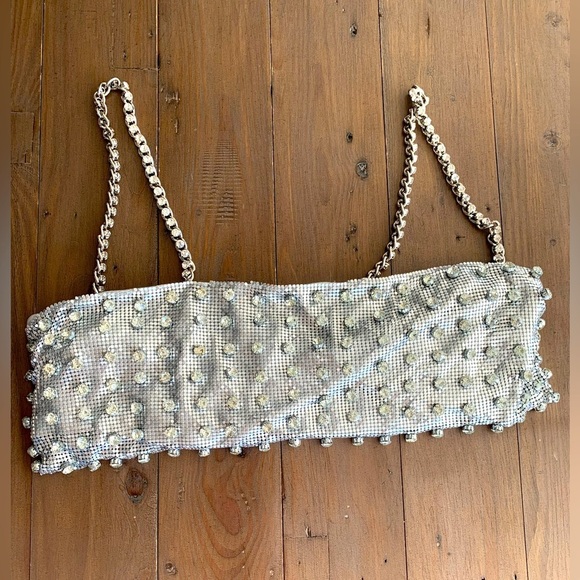 Retrofete Kauren cropped embellished chainmail camisole in silver NWT - Picture 6 of 9